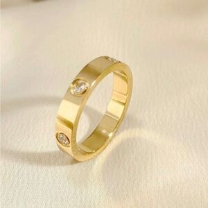 Gold Plated Stainless Steel Rhinestone Love Ring